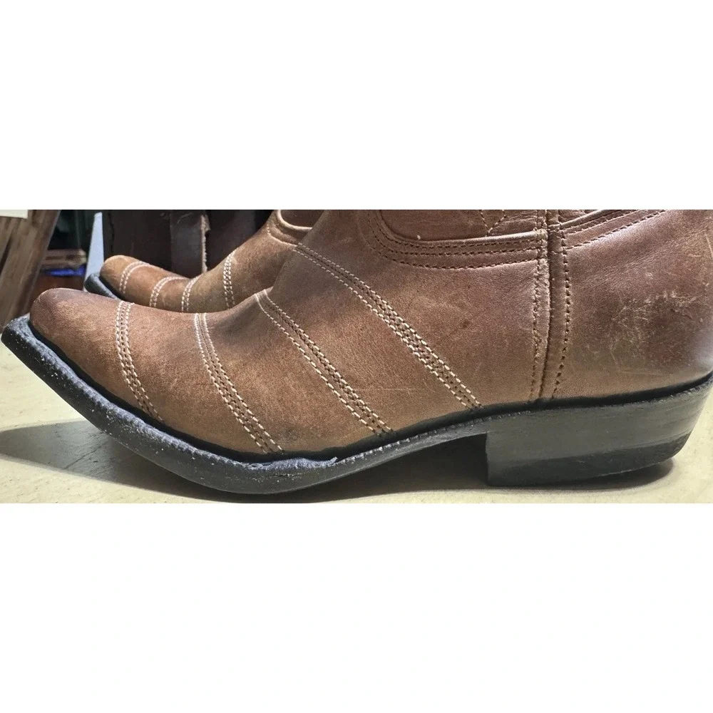 Kids Brown‎ Leather Cowboy Boots No Size On The Boot